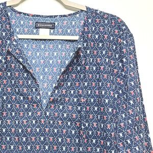 Reyn Spooner Tunic Sundress Sz S 100% Cotton Navy Blue Turtles 3/4 Flare Sleeve